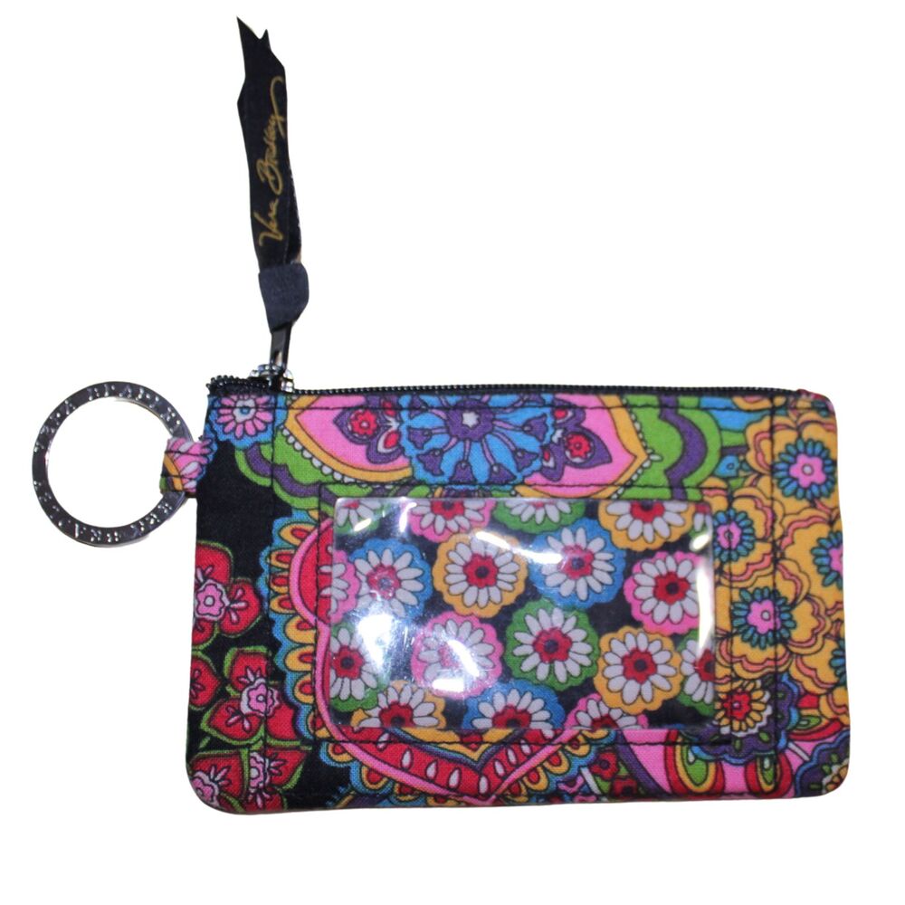 Vera Bradley Floral Paisley Zip ID Wallet Keychain